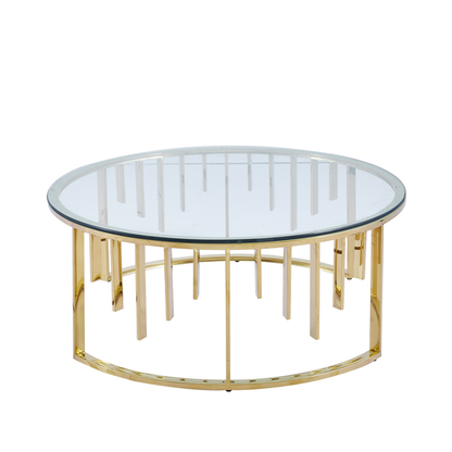 Osen Round Gold Metal with Clear Glass Top Coffee Table