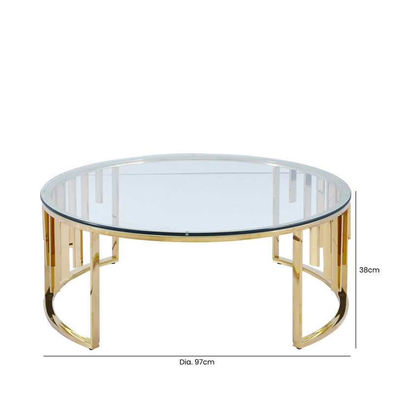 Osen Round Gold Metal with Clear Glass Top Coffee Table