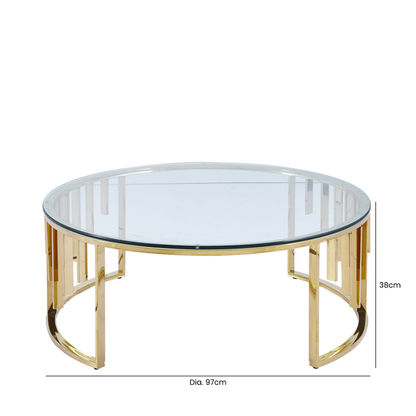 Osen Round Gold Metal with Clear Glass Top Coffee Table