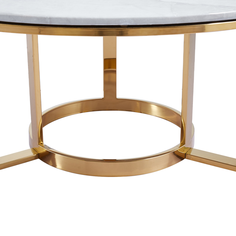 100cm Round Gold Metal with White Faux Marble Top Coffee Table