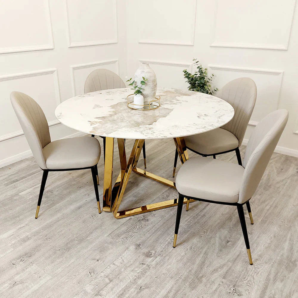 Nico Gold 1.3 Round Dining Table with Sintered Stone Top