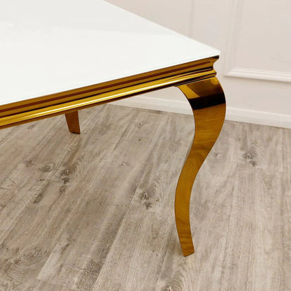 Louis Gold 1m Dining Table with White Glass