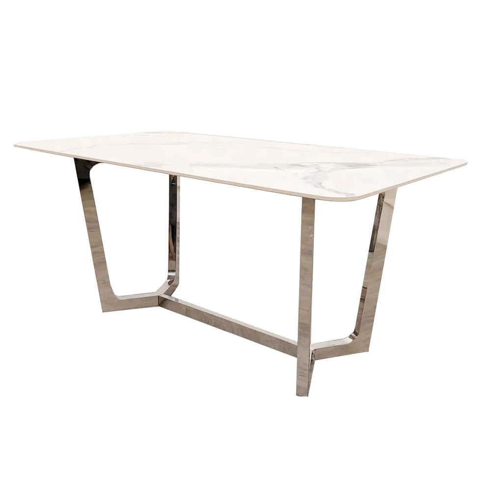 Lucia 1.6 Chrome Dining Table with Polar White Sintered Stone Top