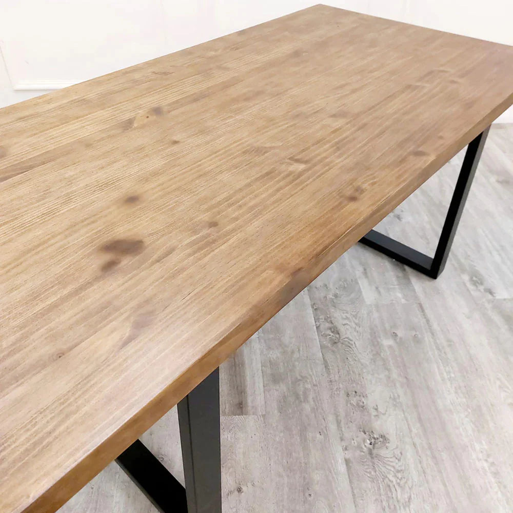 Fretta 1.8 Dining Table Solid Dark Pine wood with Matt Black Metal Legs