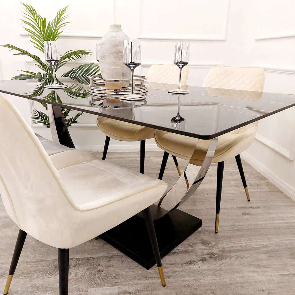 Viva 1.6 Chrome Dining Table with Black Sintered Stone Top