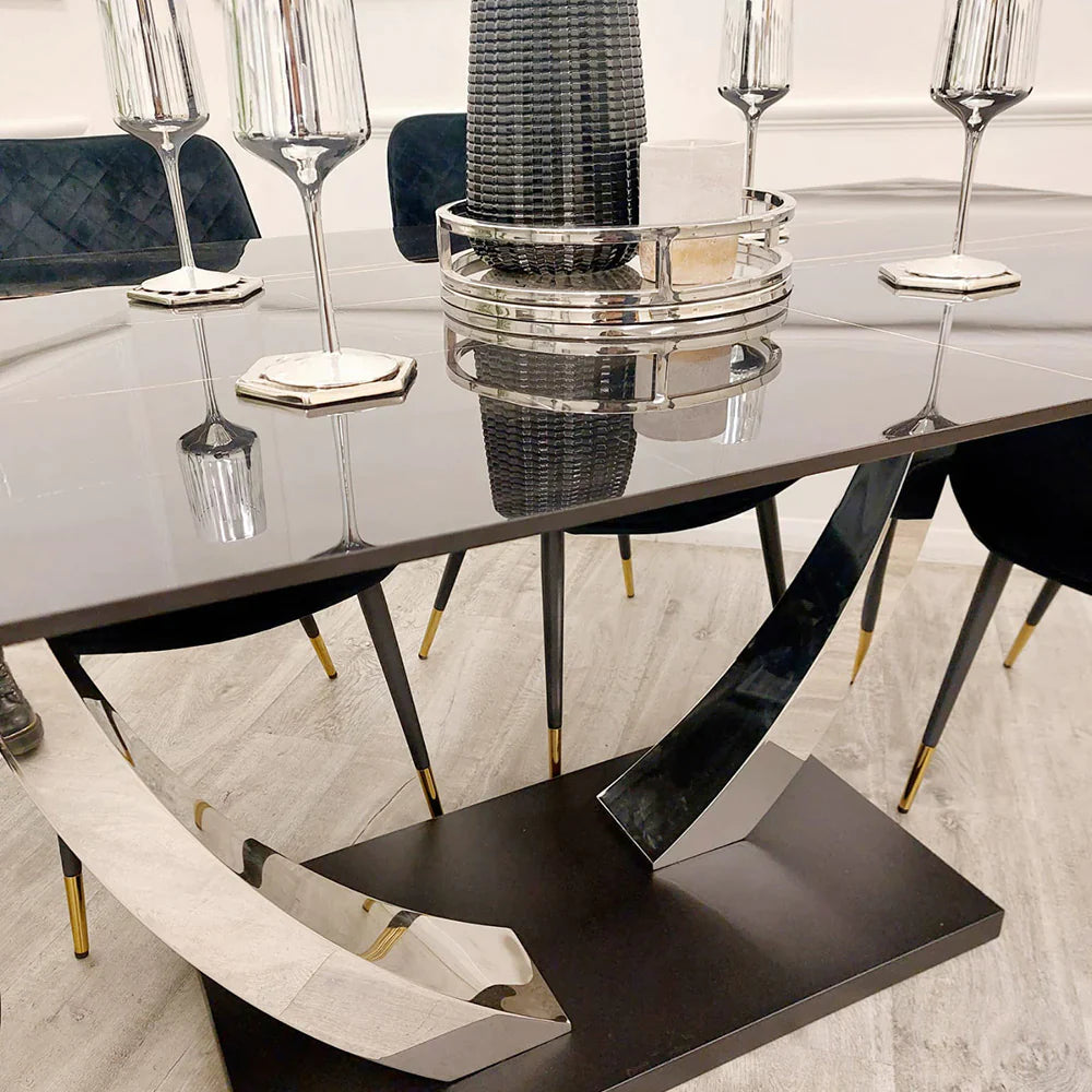 Viva 1.6 Chrome Dining Table with Black Sintered Stone Top