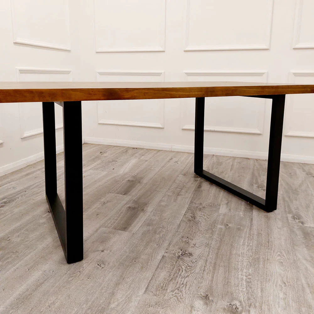 Fretta 1.8 Dining Table Solid Dark Pine wood with Matt Black Metal Legs