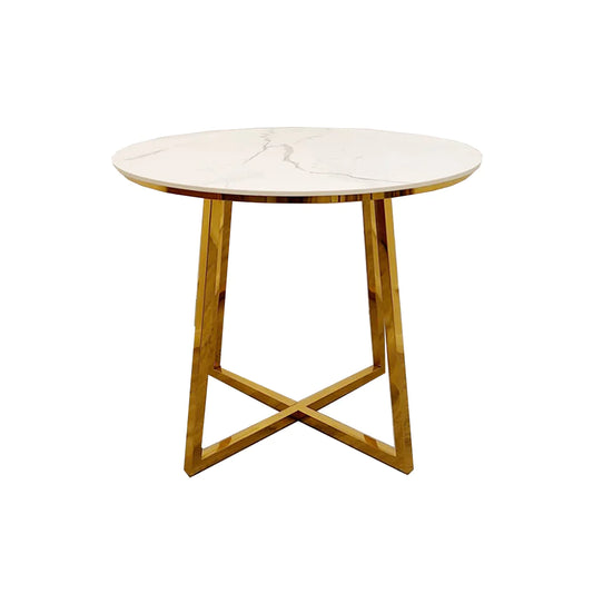 Jalo Gold 90cm Round Dining Table with Polar White Sintered Stone Top