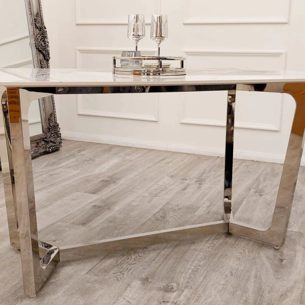 Lucia 1.6 Chrome Dining Table with Polar White Sintered Stone Top