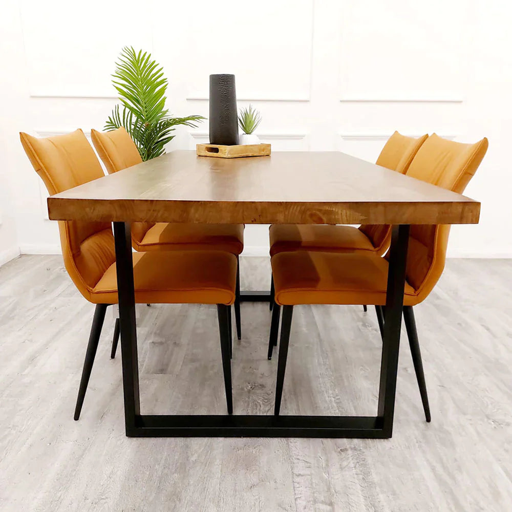 Fretta 1.8 Dining Table Solid Dark Pine wood with Matt Black Metal Legs